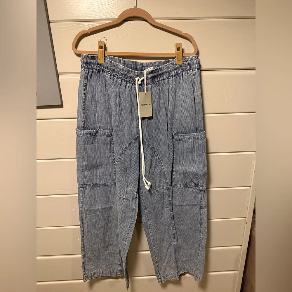 Denim Jogger Pants with Drawstring. EESOME. NWT - Picture 1 of 3